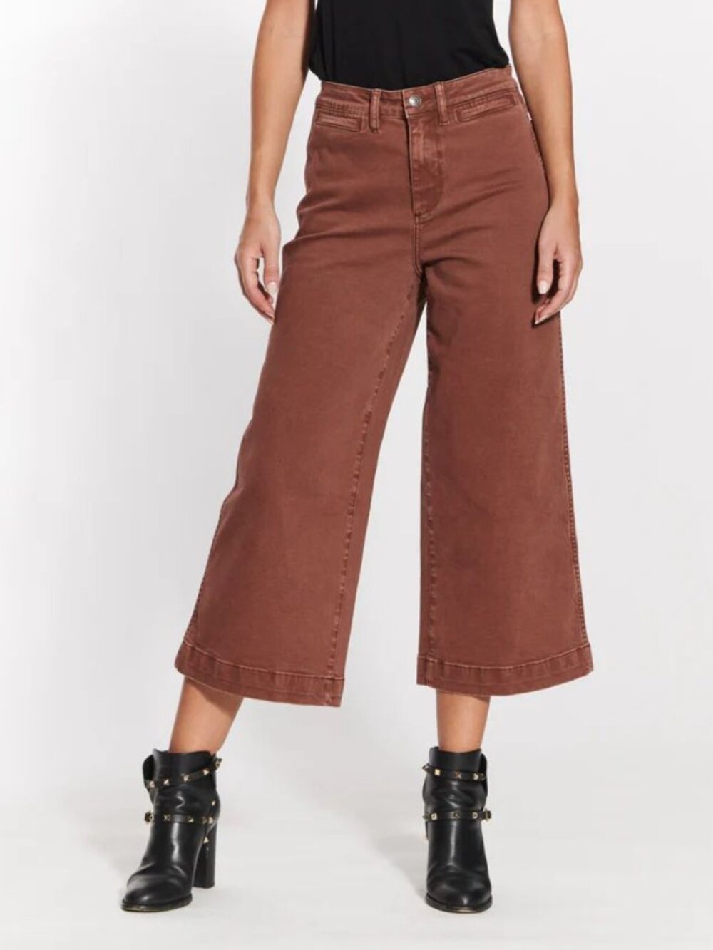 OAT New York High Rise Wide Leg Crop Pants Women 27 Mauve Stretch Boho
